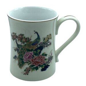 Vintage Takahashi Japan Porcelain Mug Peacock Floral Design Artisan Coffee Tea